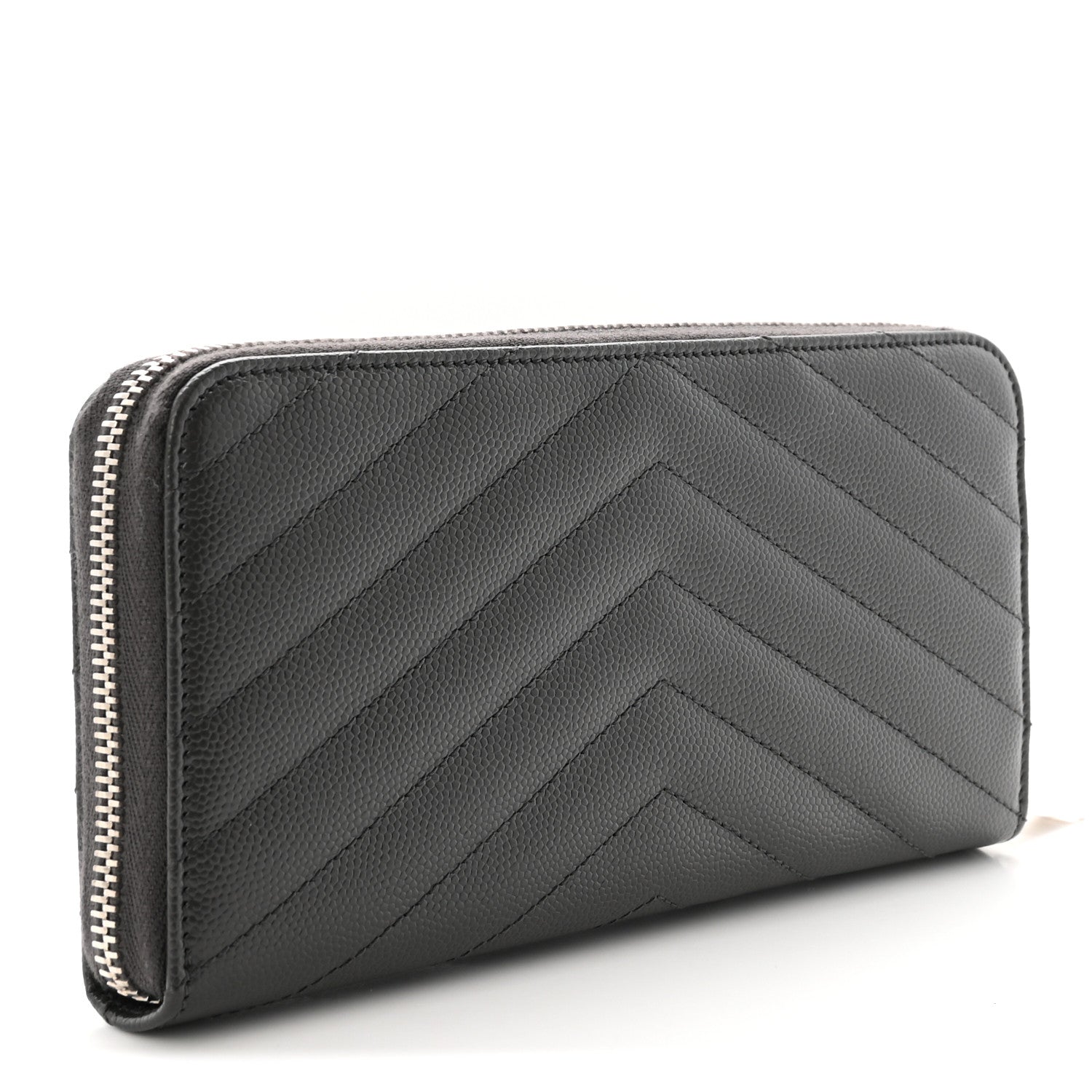 Saint Laurent Grain De Poudre Matelasse Chevron Monogram Zip Around Wallet Earth 3 of 7