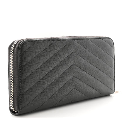 Saint Laurent Grain De Poudre Matelasse Chevron Monogram Zip Around Wallet Earth 3 of 7
