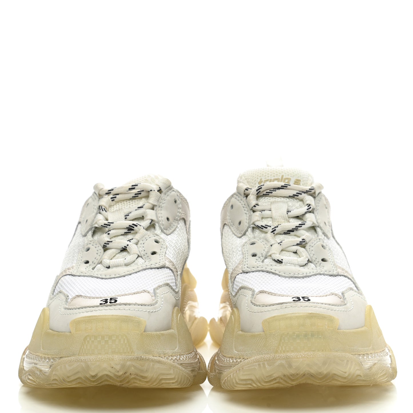 Fabric Mesh Clear Sole Womens Triple S Sneakers 35 White