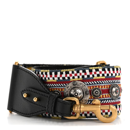 Christian Dior Canvas Embroidered Studded Shoulder Strap Black Multicolor 1 of 7