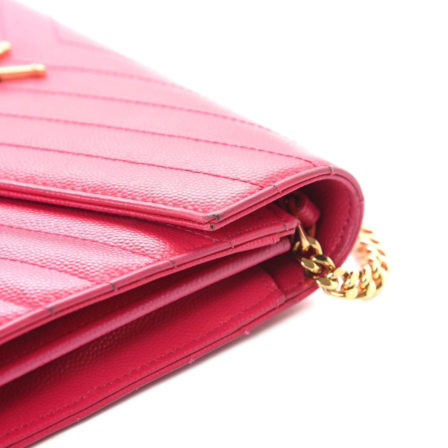 Saint Laurent Grain De Poudre Matelasse Chevron Monogram Chain Wallet Bubblegum 16 of 19