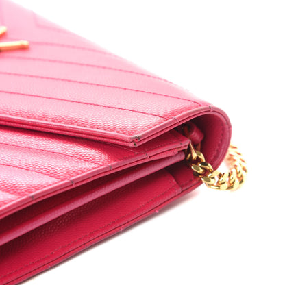 Saint Laurent Grain De Poudre Matelasse Chevron Monogram Chain Wallet Bubblegum 16 of 19
