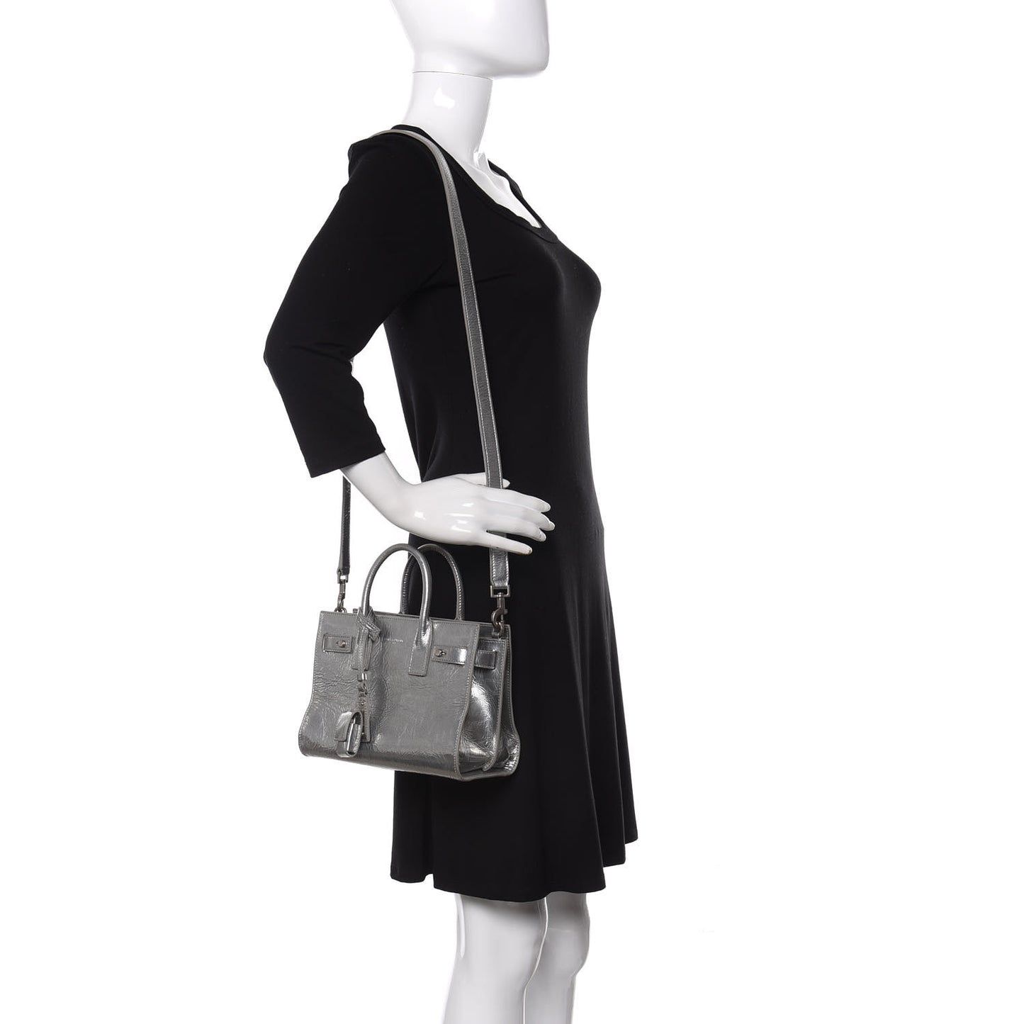 Metallic Crinkled Calfskin Nano Supple Sac De Jour Silver