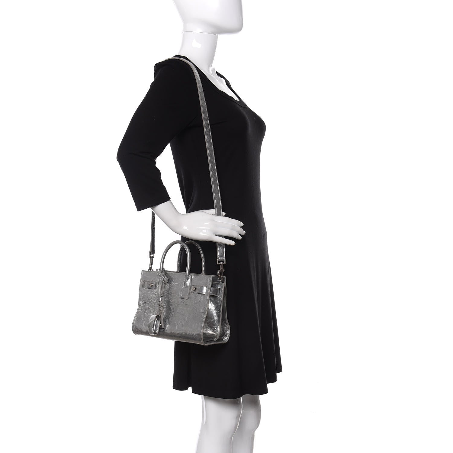 Saint Laurent Metallic Crinkled Calfskin Nano Supple Sac De Jour Silver 2 of 11