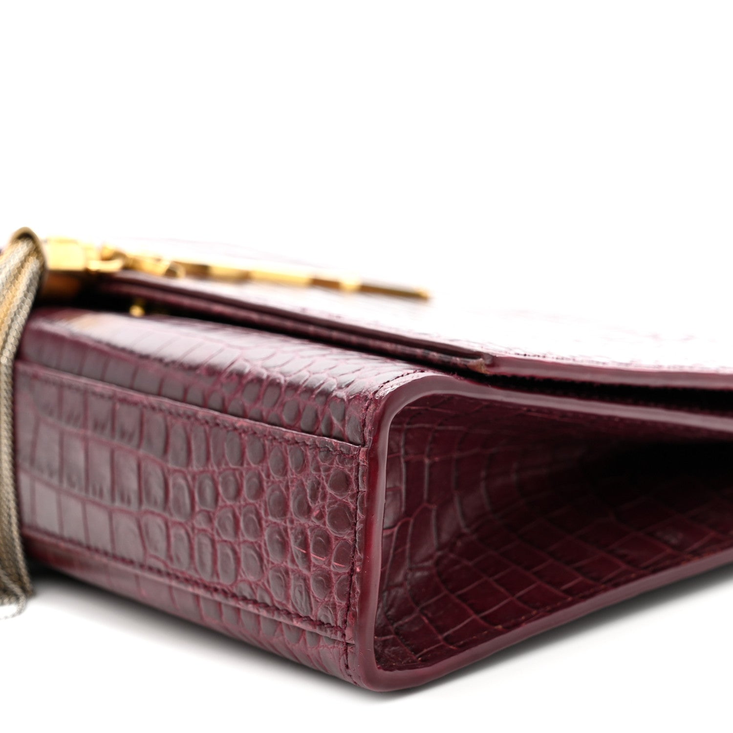 Saint Laurent Calfskin Crocodile Embossed Medium Classic Monogram Kate Tassel Satchel Dark Red 9 of 15