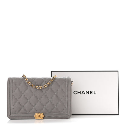 Chanel Caviar Quilted Boy Wallet On Chain WOC Grey 11 of 11