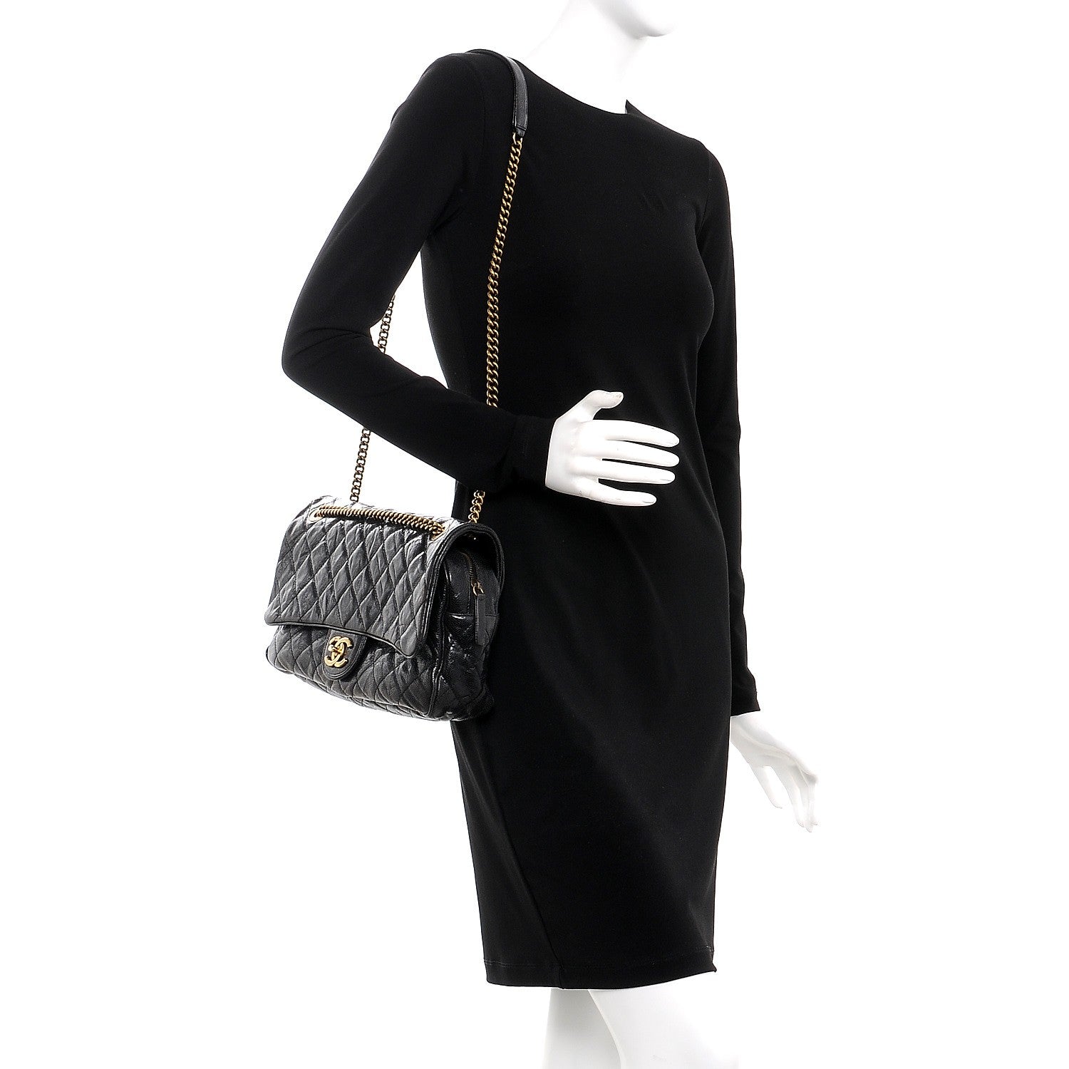 Chanel Crumpled Grained Calfskin Quilted Large Shiva Flap Black 2 of 8