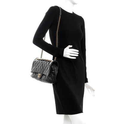 Chanel Crumpled Grained Calfskin Quilted Large Shiva Flap Black 2 of 8