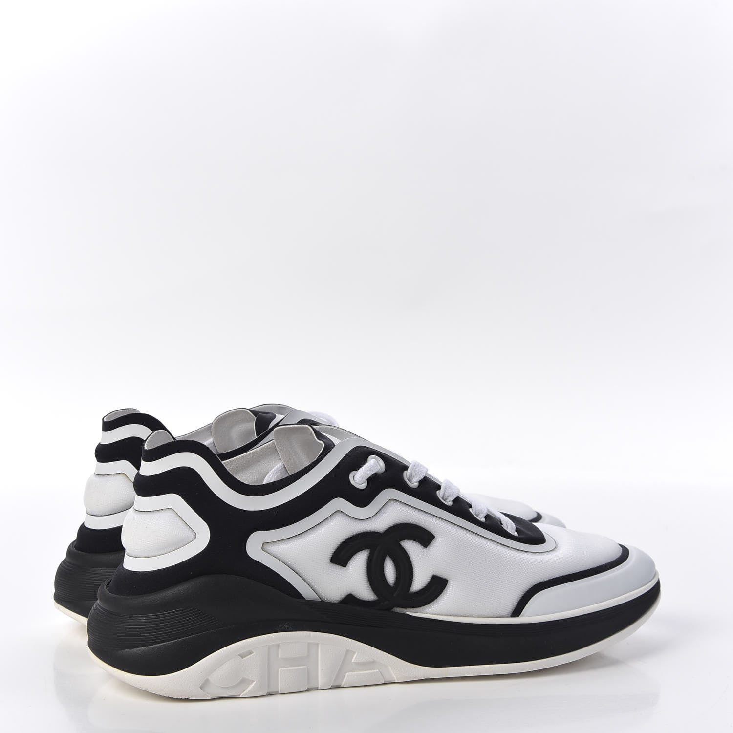 Chanel Lycra Womens CC Sneakers 40 White Black 4 of 8