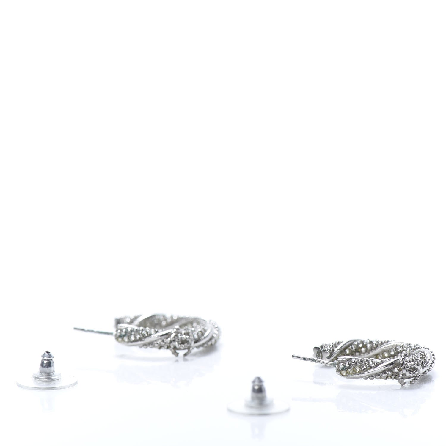 Chanel Crystal Twist CC Hoop Earrings Silver 4 of 6