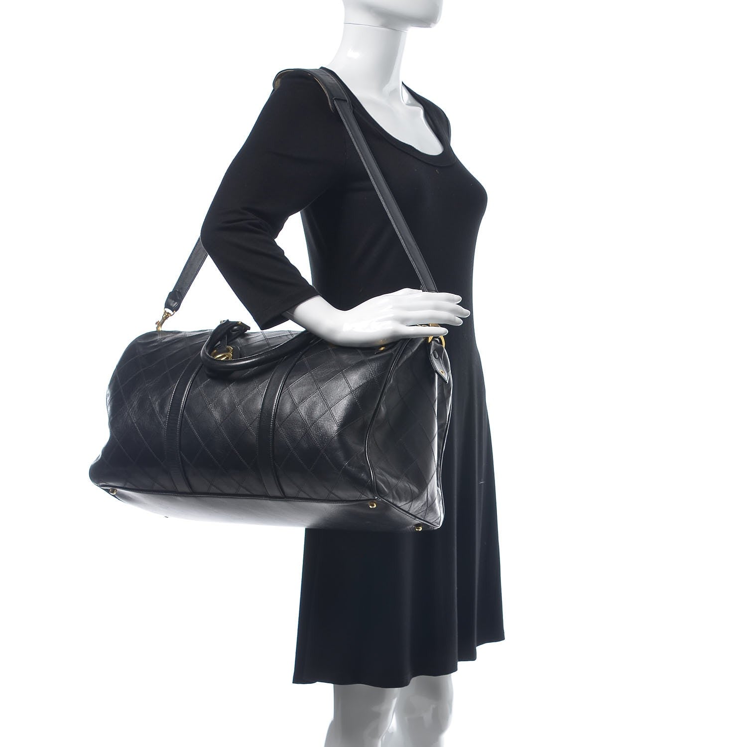 Chanel Calfskin Stitched Duffel Bag Black 2 of 14