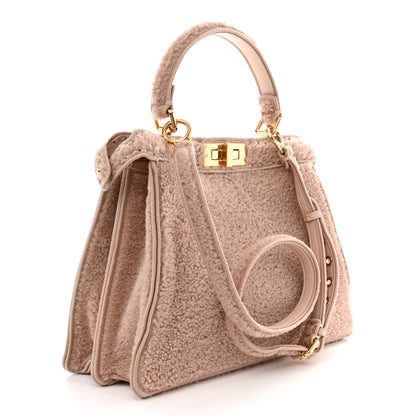 Fendi Curly Shearling Shiny Nappa Medium Peekaboo I SEE U Satchel Rosa Plaster 3 of 12