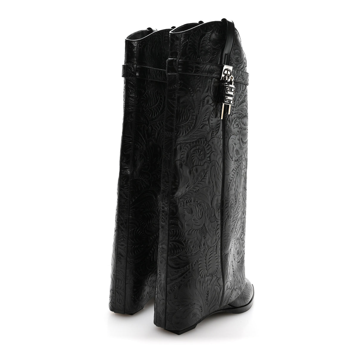 Givenchy Calfskin Embossed Cowboy Shark Lock High Boots  40 Black 4 of 6