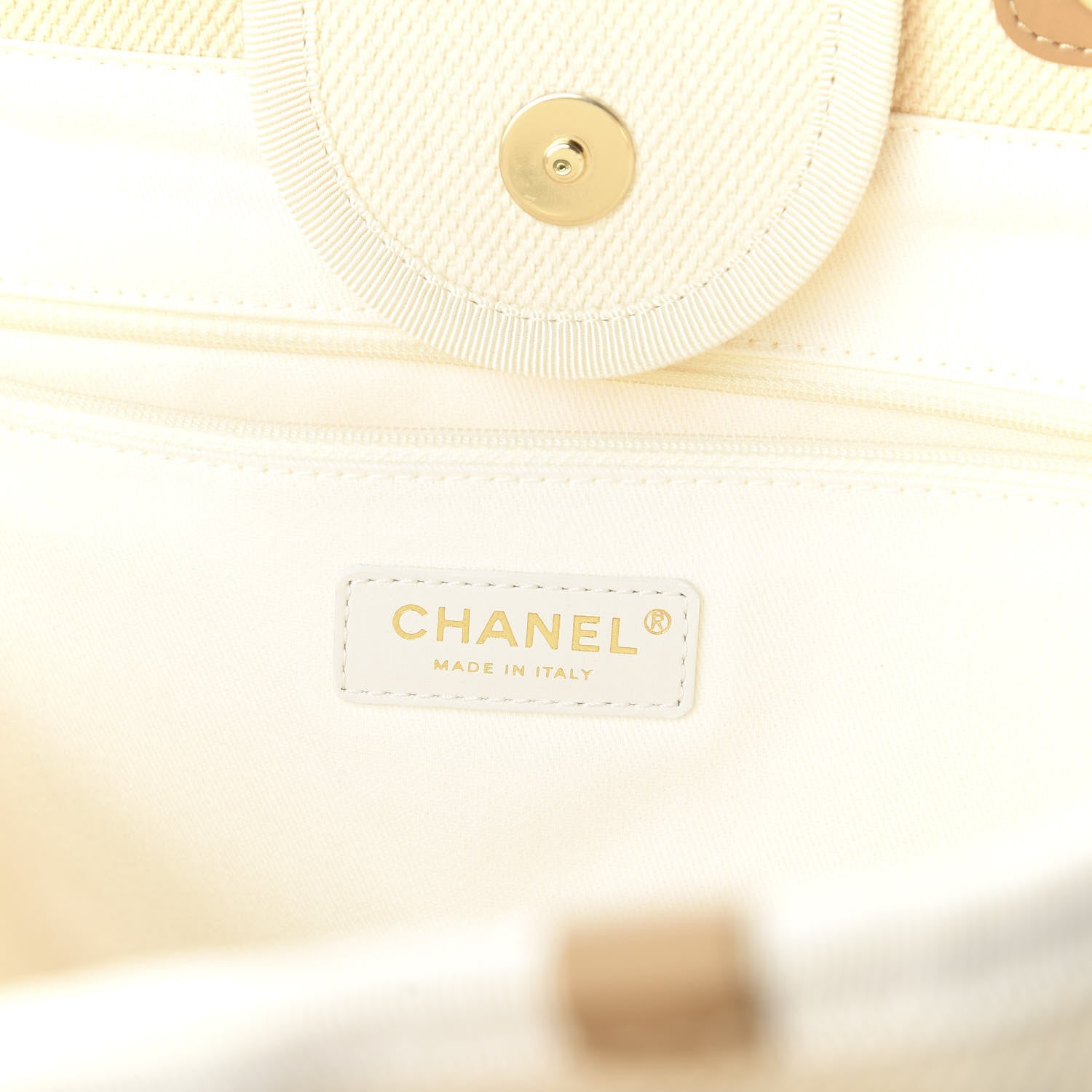 Chanel Canvas Pearl Medium Deauville Tote Ecru Beige 8 of 10