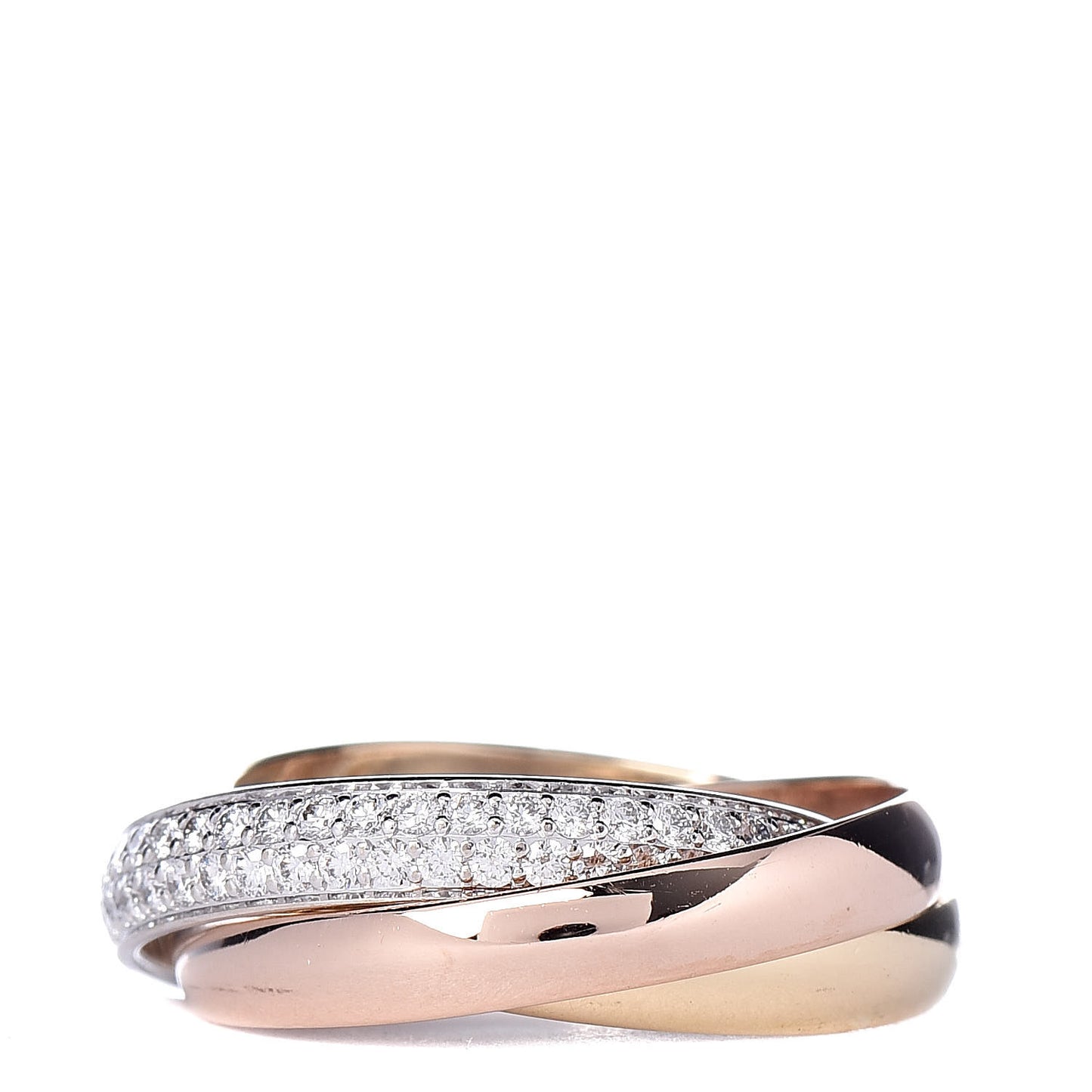 18K White Yellow Pink Gold Diamond Small Trinity Paved Ring 46 3.75