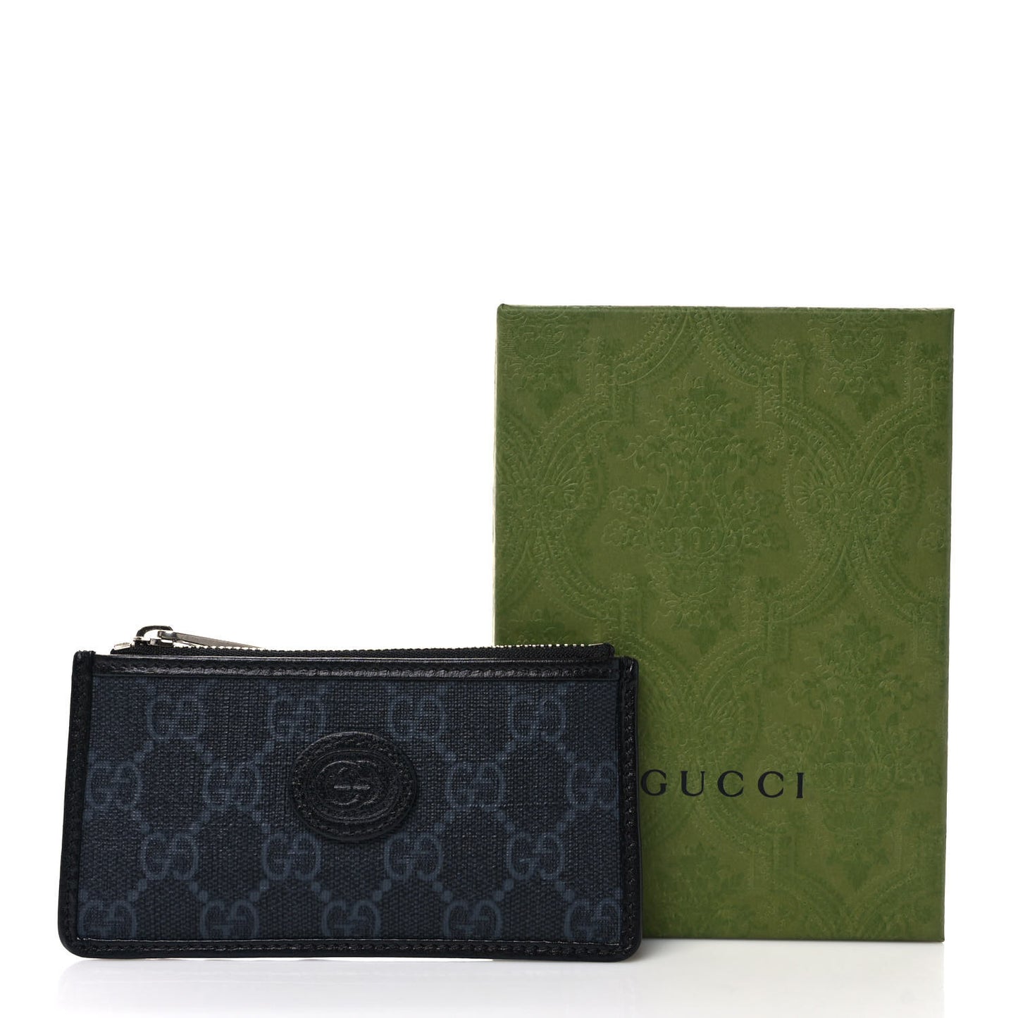GG Supreme Monogram Azalea Calfskin Retro Interlocking G Coin Case Card Holder Black