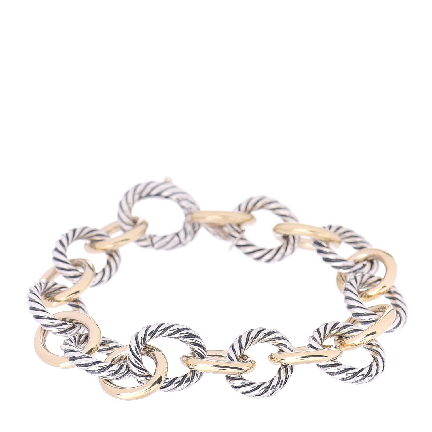 David Yurman Sterling Silver 18K Yellow Gold 12mm Large Oval Link Bracelet 1 of 4