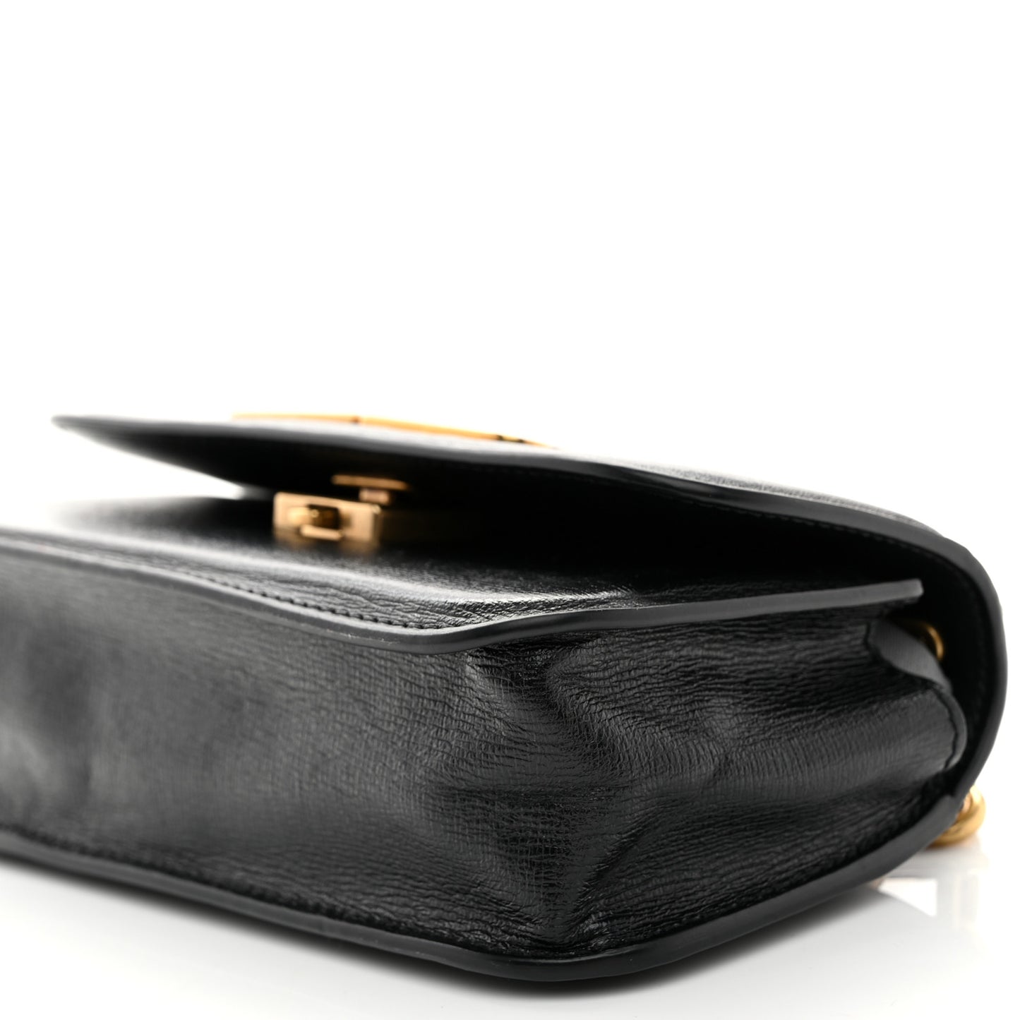 Calfskin Stripe Embossed Gossip Chain Bag XS Black