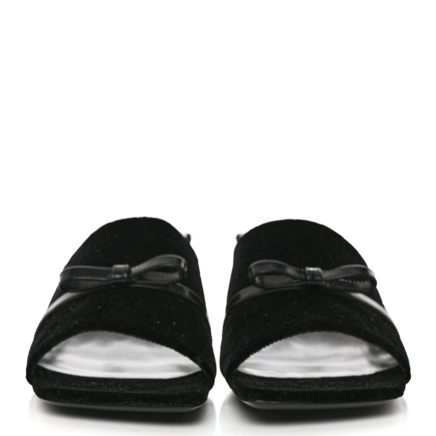 New Velvet Ashmir Regent Calfskin GG Monogram Square Toe Bow 45mm Slide Sandals 40.5 Black