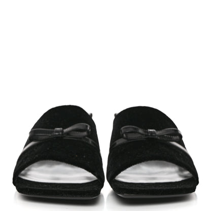 Gucci New Velvet Ashmir Regent Calfskin GG Monogram Square Toe Bow 45mm Slide Sandals 40.5 Black 2 of 9
