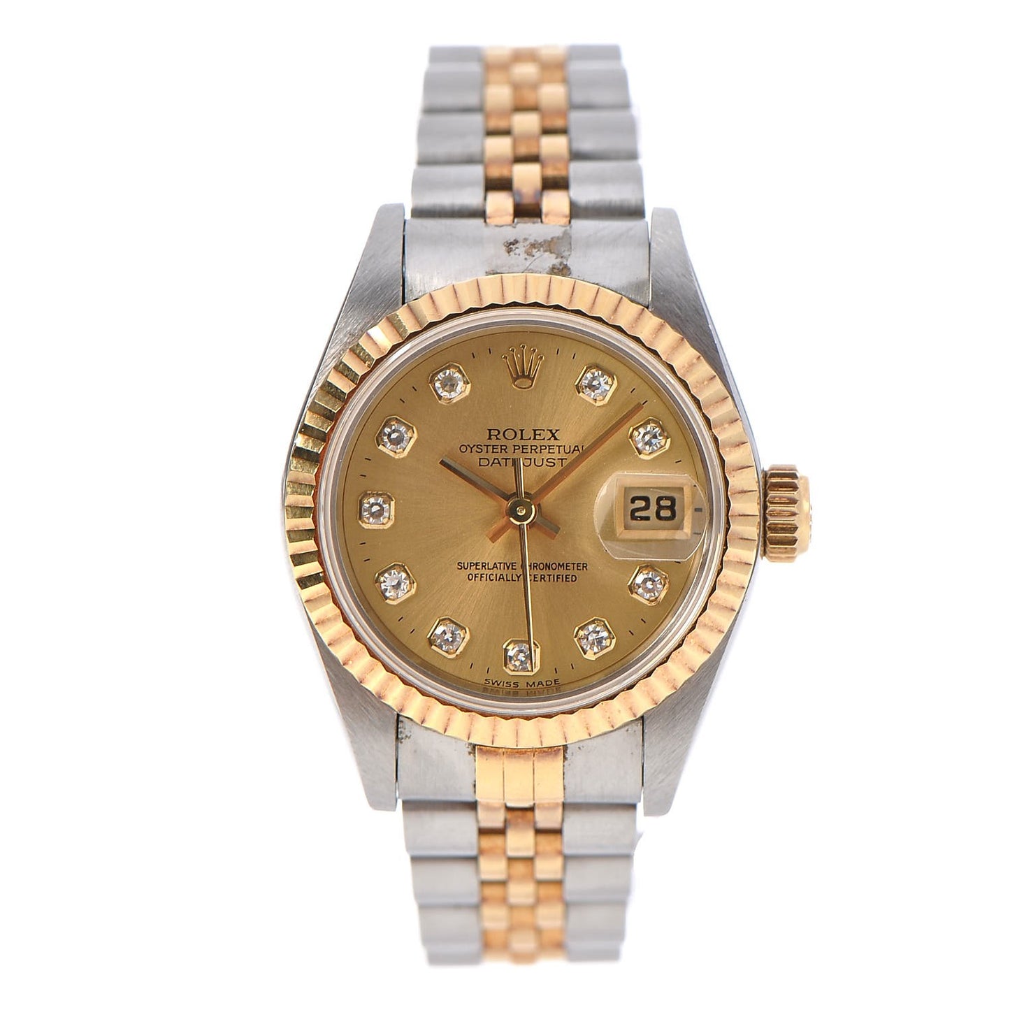 Stainless Steel 18K Yellow Gold Diamond 26mm Oyster Perpetual Datejust Watch Champagne 69173
