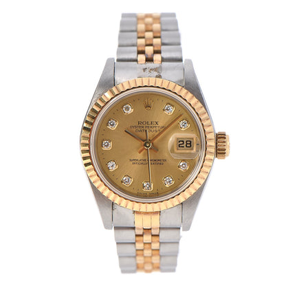 Rolex Stainless Steel 18K Yellow Gold Diamond 26mm Oyster Perpetual Datejust Watch Champagne 69173 1 of 8