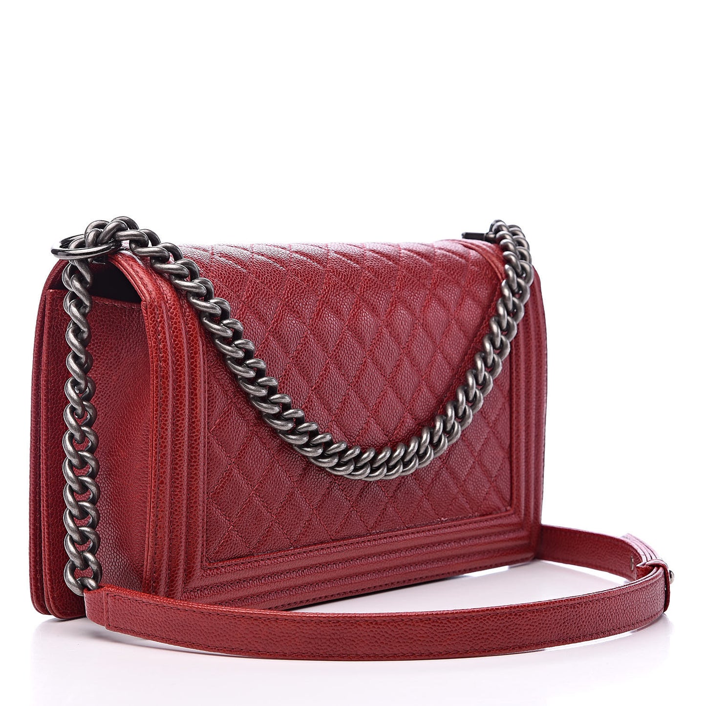 Caviar Quilted New Medium Boy Flap Dark Red