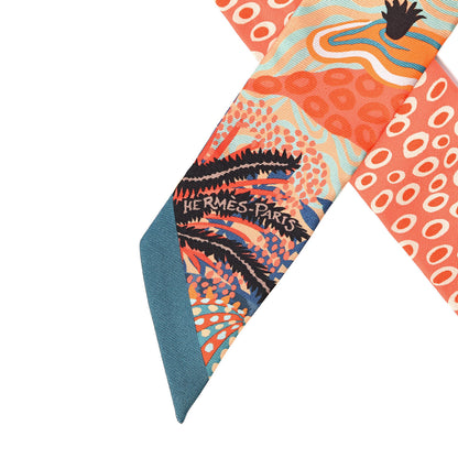 Hermes Silk Under The Waves Twilly Petrole Orange Beige 5 of 5