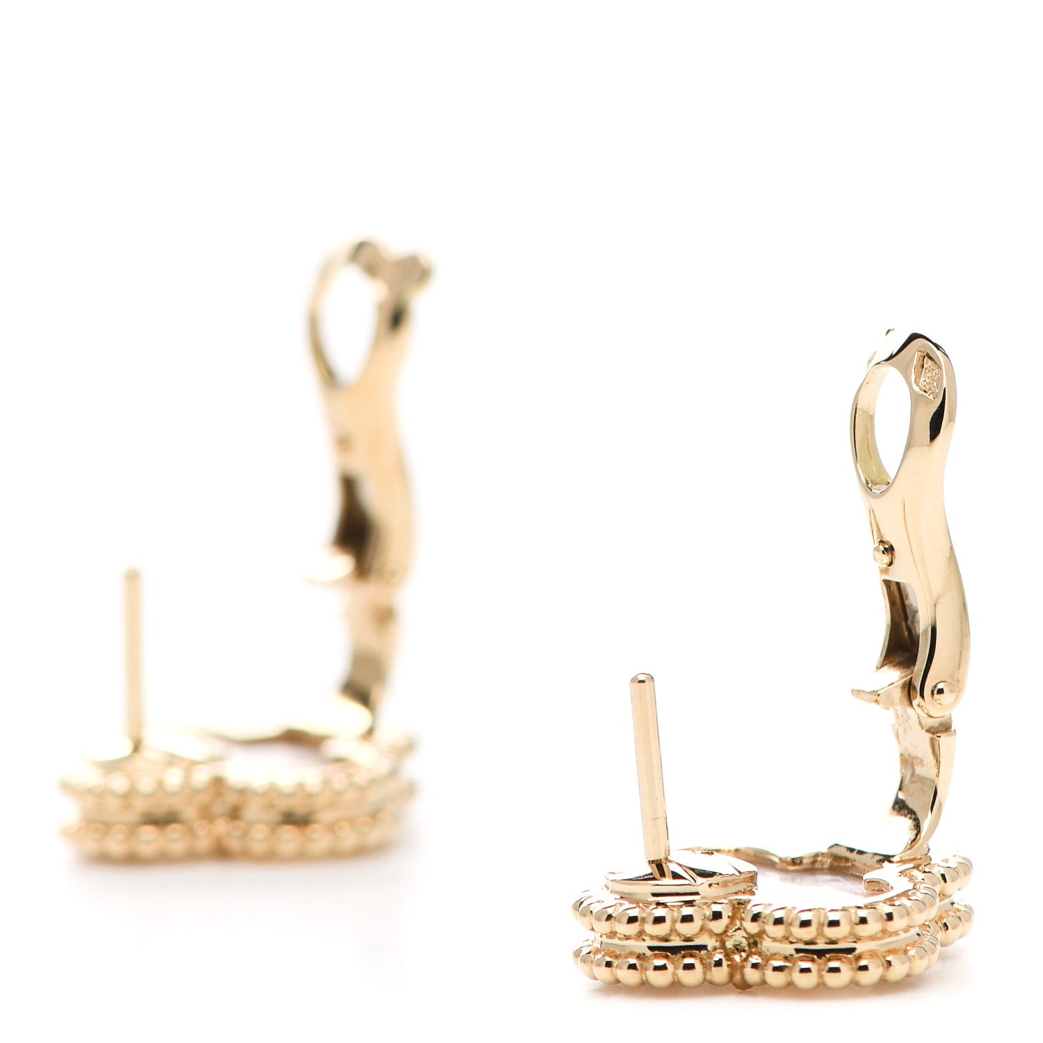 Van Cleef & Arpels 18K Yellow Gold Mother of Pearl Vintage Alhambra Earrings 3 of 5