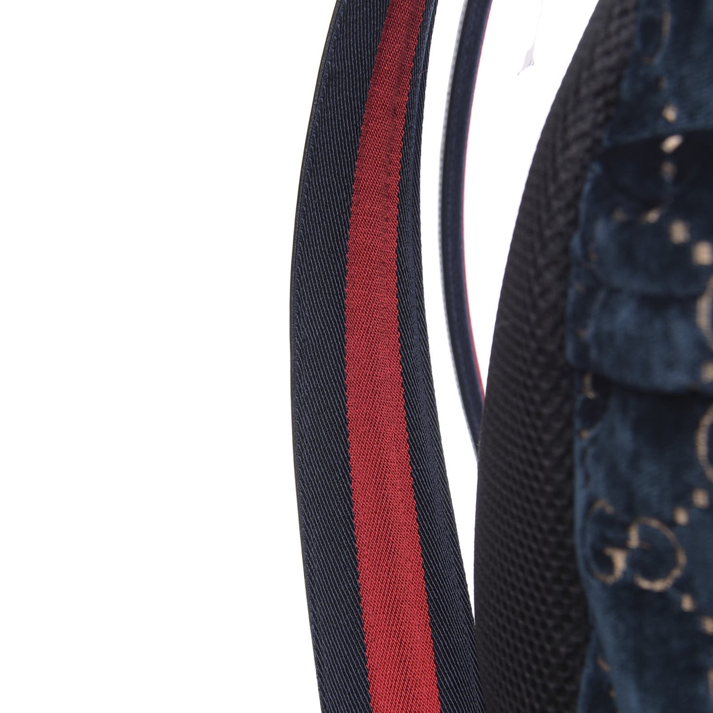 Velvet GG Monogram Web Medium Double Buckle Backpack Blue Beige Black