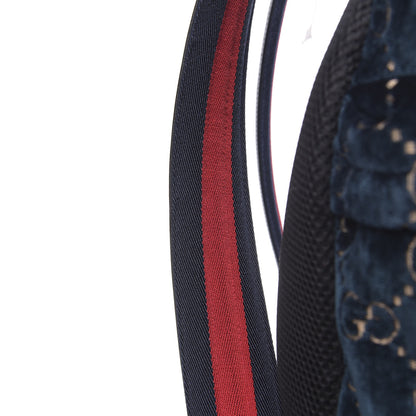 Gucci Velvet GG Monogram Web Medium Double Buckle Backpack Blue Beige Black 11 of 11
