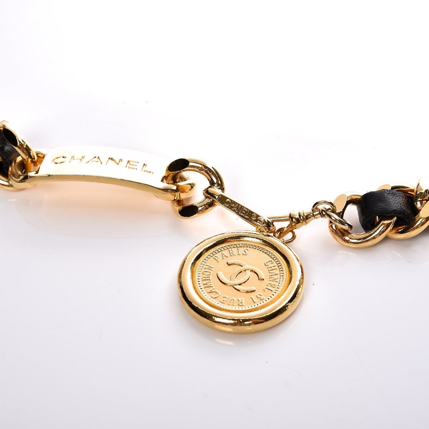 Lambskin Chain CC Medallion Belt Black Gold
