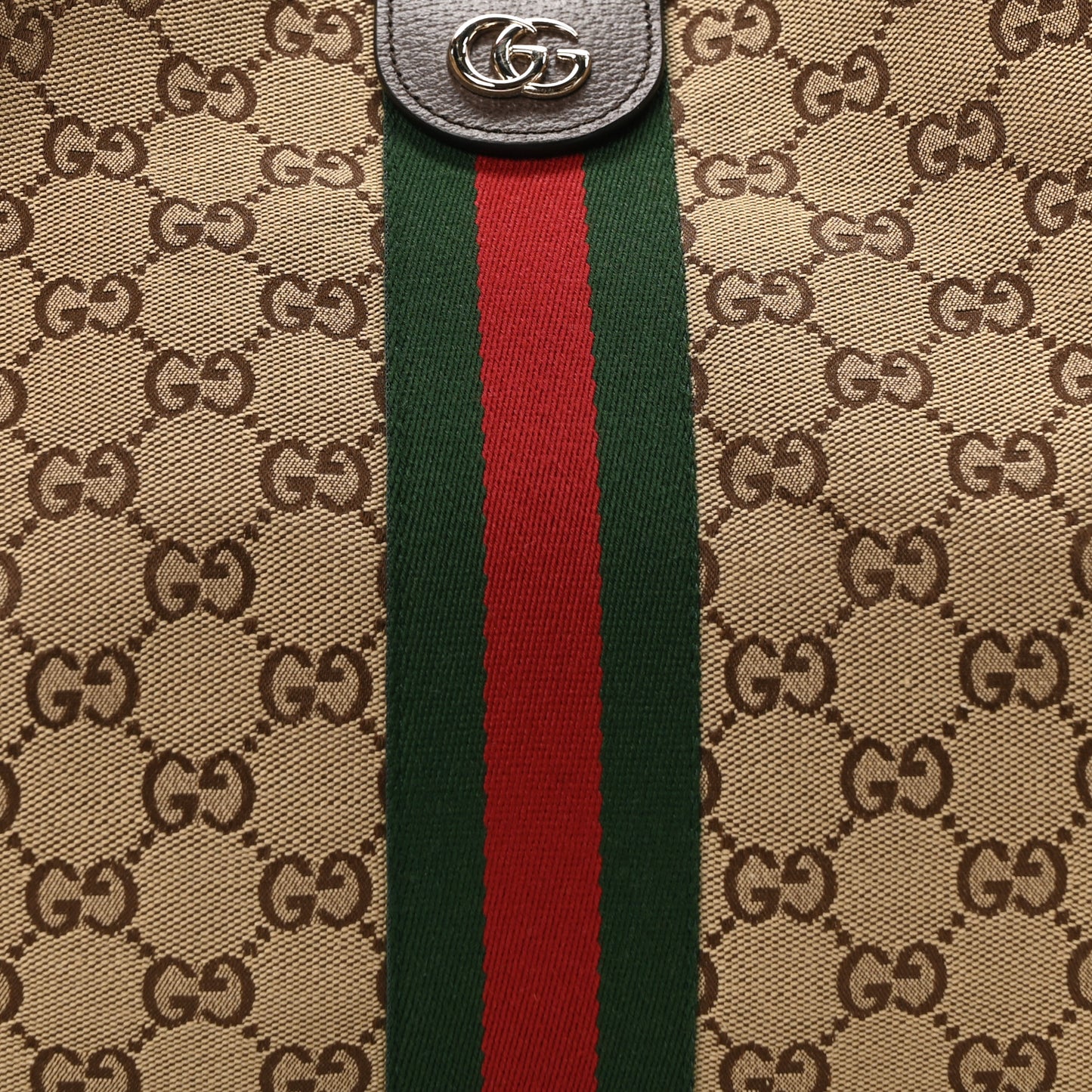 GG Monogram Web Large Giglio Tote Beige Brown