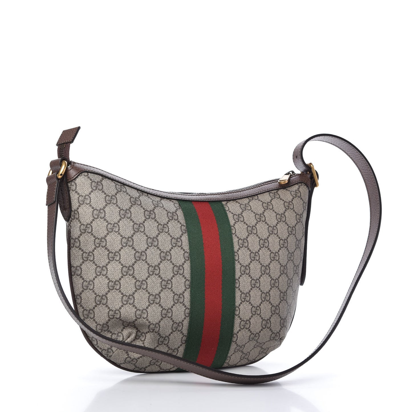 GG Supreme Monogram Web Small Ophidia Half Moon Hobo Brown