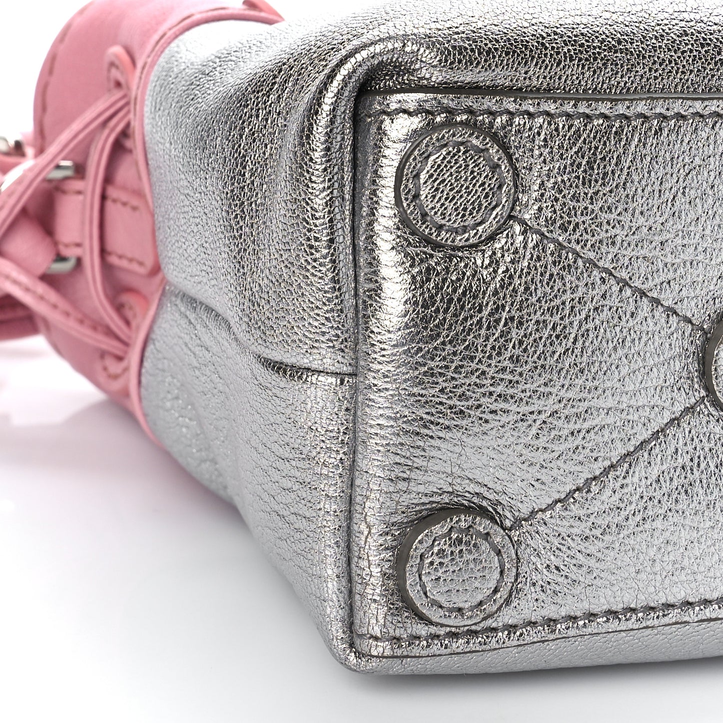 Goatskin Madras Bi-Color Bucket Bag Chrome Rosa