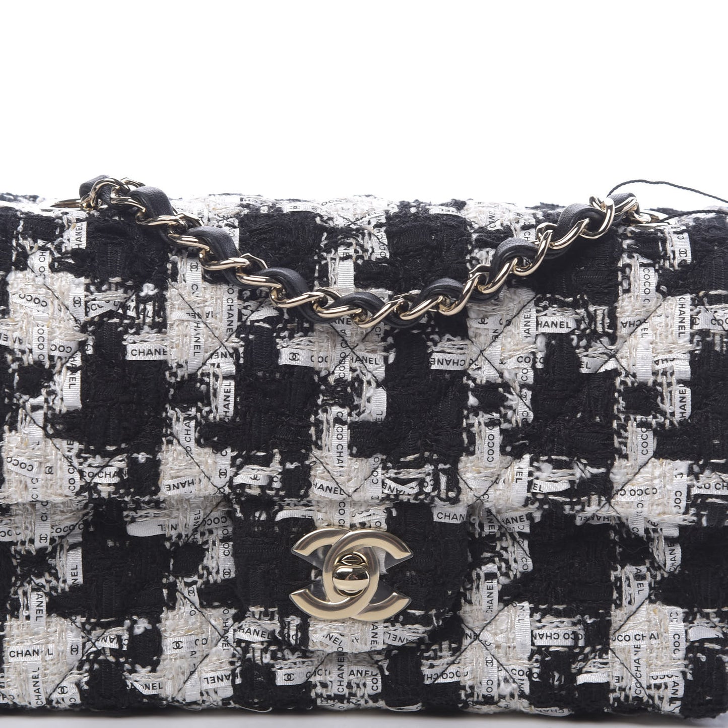 Tweed Quilted Mini Rectangular Flap Black Ecru White