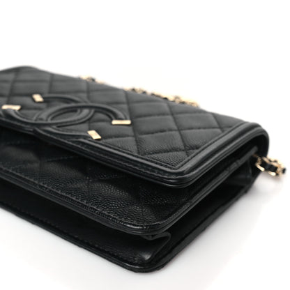 Chanel Caviar Quilted CC Filigree Wallet On Chain WOC Black 9 of 9
