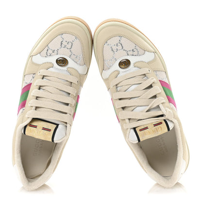 Gucci Calfskin Lame GG Monogram Web Womens Screener Sneakers 39.5 Gardenia Silver Dusty Milk White 2 of 9
