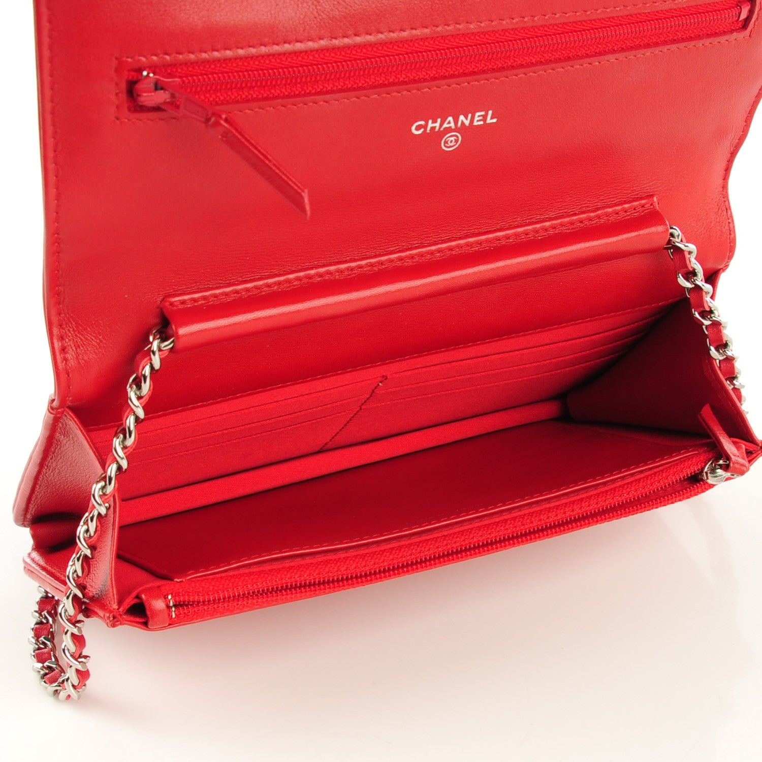 Chanel Patent Camellia Embossed Wallet On Chain WOC Dark Red 5 of 8