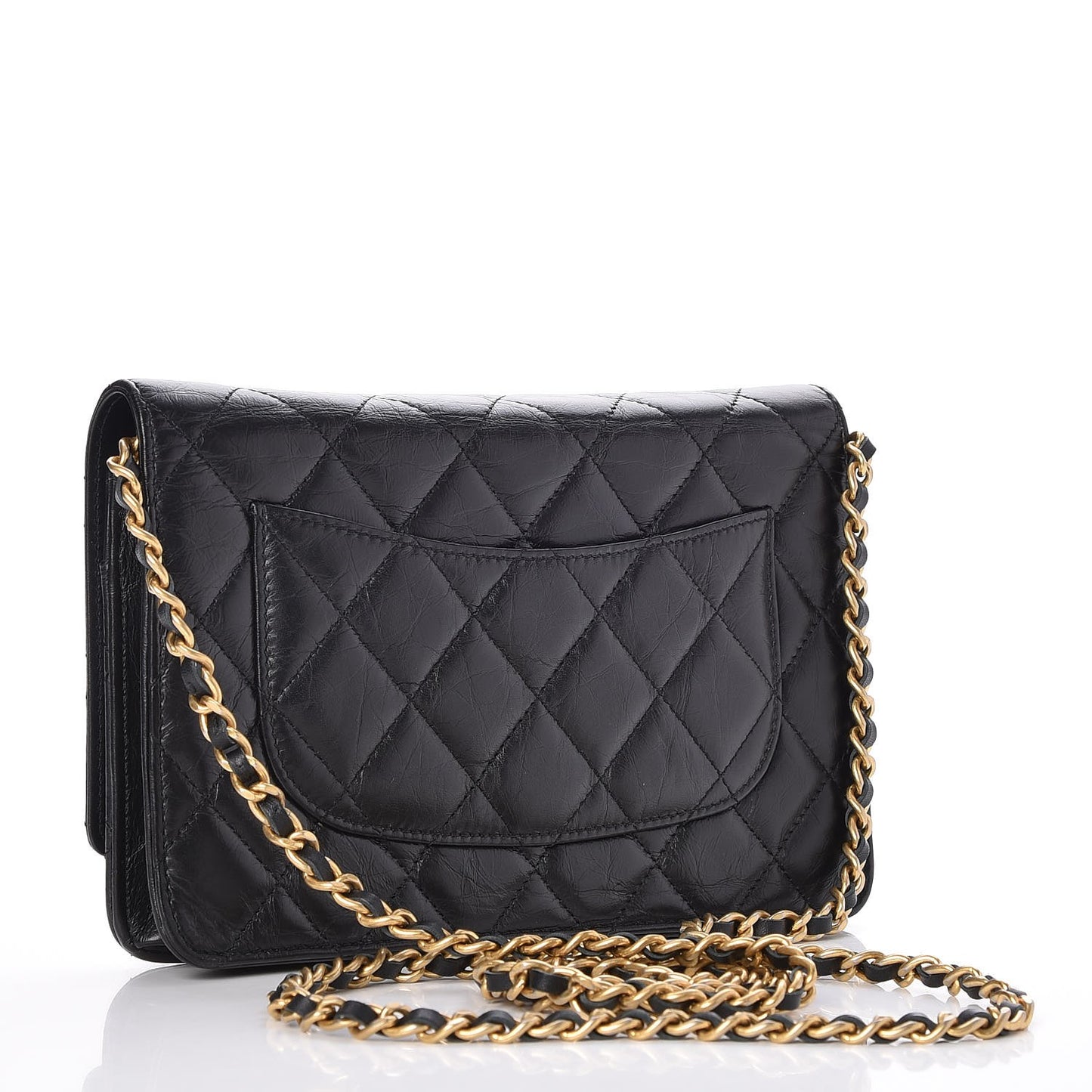 Aged Calfskin Casino 2.55 Reissue Wallet on Chain WOC Black