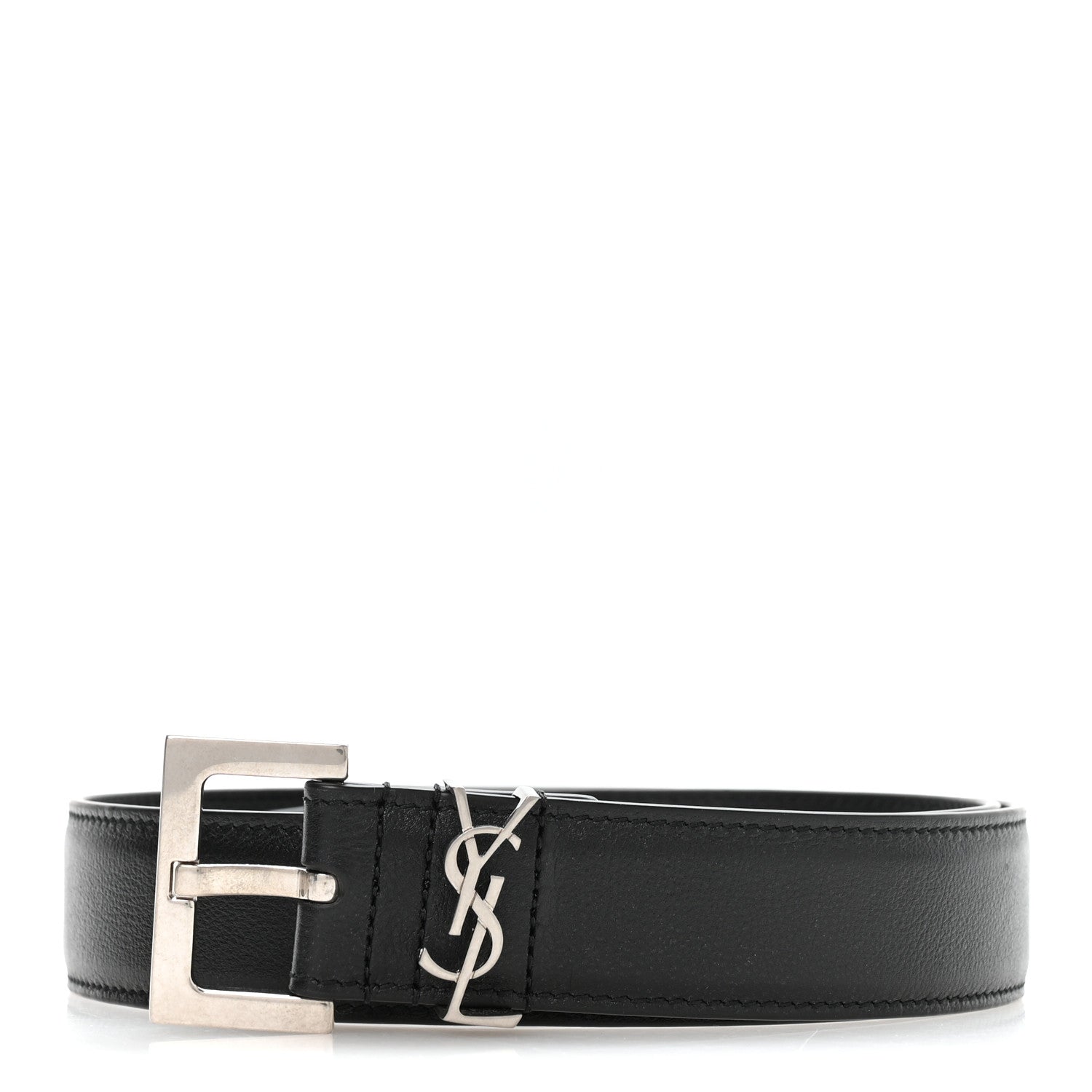 Saint Laurent Smooth Calfskin Monogram Square Buckle Belt 65 26 Black 1 of 5