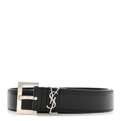 Saint Laurent Smooth Calfskin Monogram Square Buckle Belt 65 26 Black 1 of 5