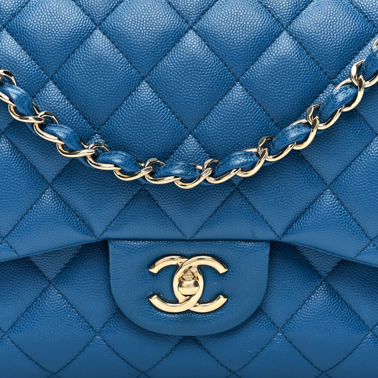 Caviar Quilted Jumbo Double Flap Blue