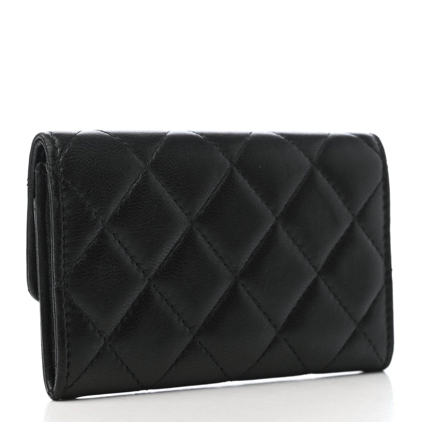 Lambskin Quilted Flap Card Holder Black