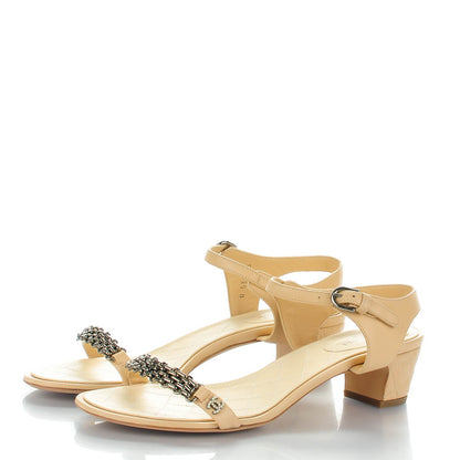 Chanel Lambskin Quilted Reissue Chain Pearl CC Sandals 41 Beige 3 of 9