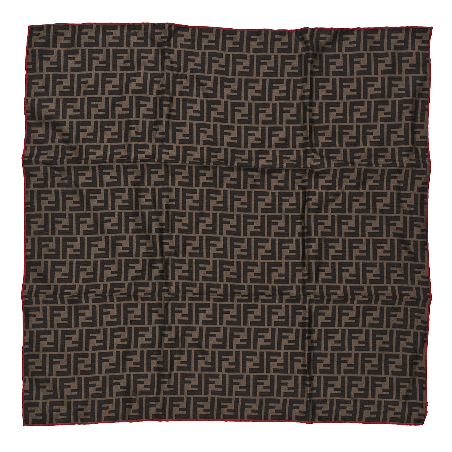 Fendi Silk FF Scarf Brown Black Red 1 of 3