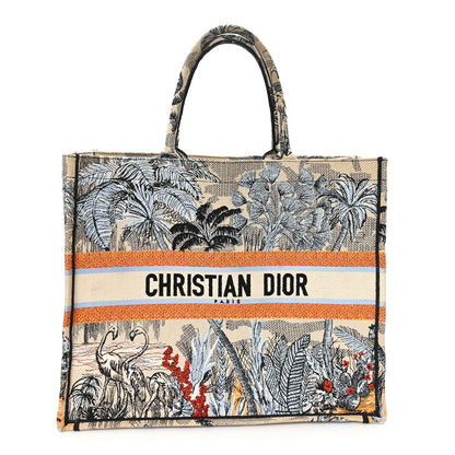 Christian Dior Canvas Embroidered Toile De Jouy Tropicalia Large Book Tote Denim Blue 1 of 13