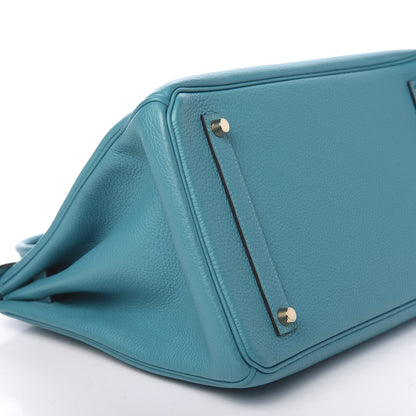Hermes Taurillon Clemence Birkin 35 Turquoise 8 of 9