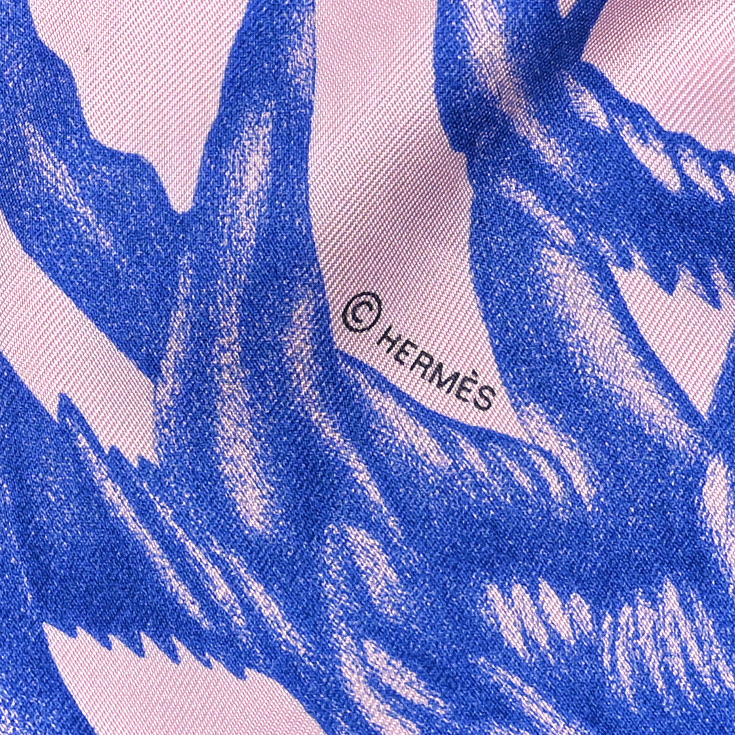 Silk Twill Plumets Et Panaches Scarf 90 Rose Fane Bleu Violet