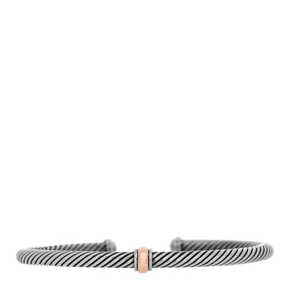 David Yurman Sterling Silver 18K Rose Gold 4mm Station Cable Bracelet 1 of 3
